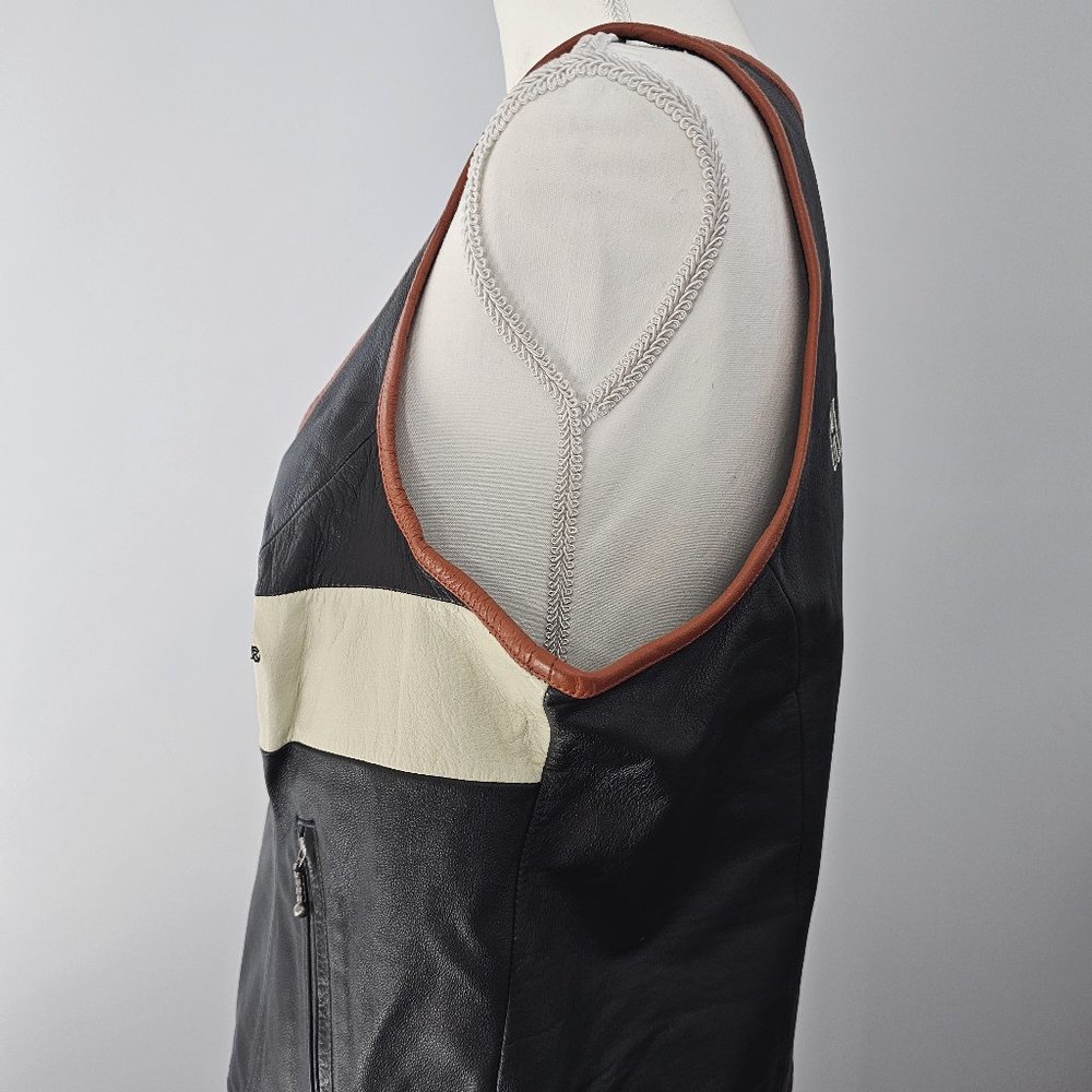 HARLEY DAVIDSON black VEST motorcycle GENUINE LEATHER pockets ZIPPER biker ORANG - Picture 7 of 15